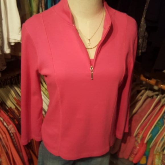 RAFAELLA ♡ NWOT Bright Pink 3/4 Length Front Zip Long Sleeve Athletic Top M - Picture 8 of 12